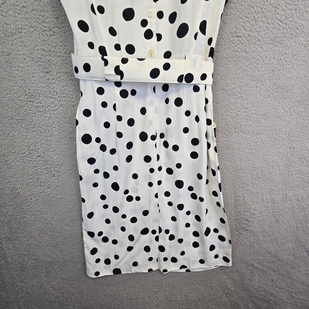 Vintage Dawn Joy Dress Womens 13 Fits M White Polka Dot 80s Retro Office Modest - Picture 13 of 16